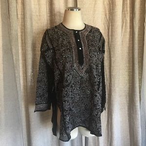Silk Boho Kurti Top Floral Embroidered Rhinestones